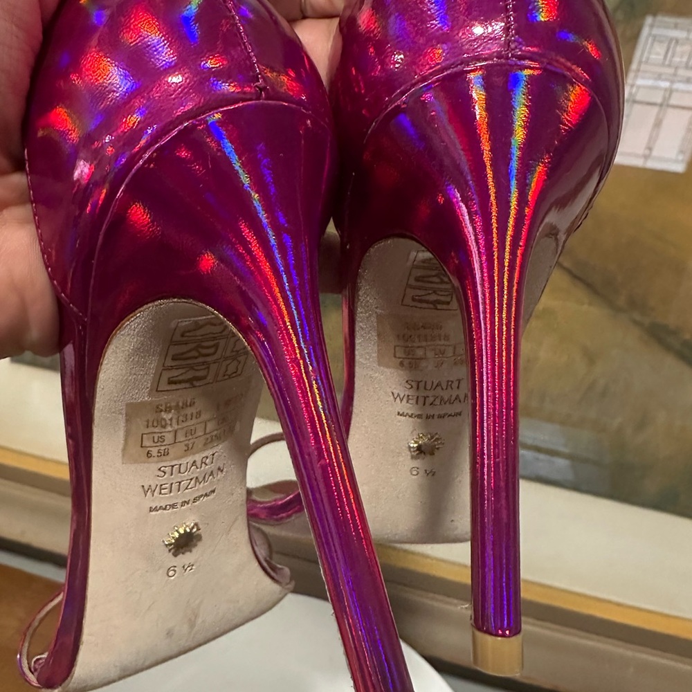 🌹STUART WEITZMAN🌹 Nudistcurve 100mm Sandals Iridescent Pink Size: 6.5 - Picture 11 of 13
